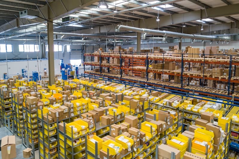 Large warehouse interior with high-bay racking