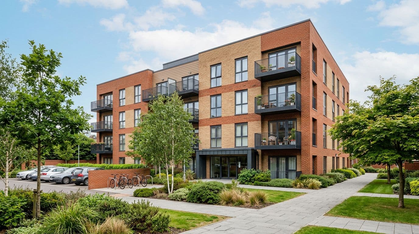 Modern residential apartment block with balconies